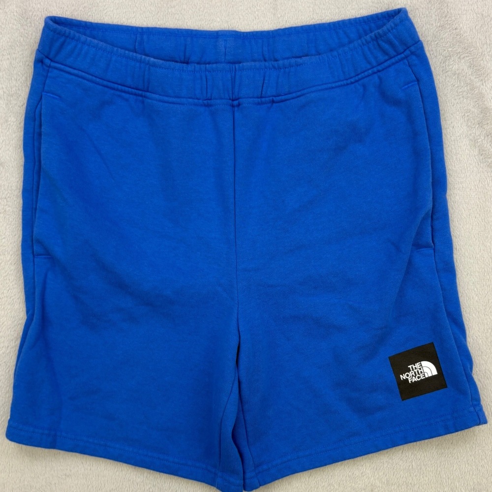 North Face Sweat Shorts Boys XL 18/20 Blue Logo Fleece Outdoor Casual